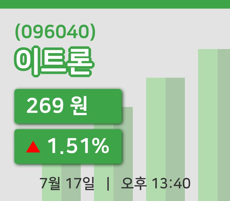 [이트론주가] 17일 이시각 현재  269원