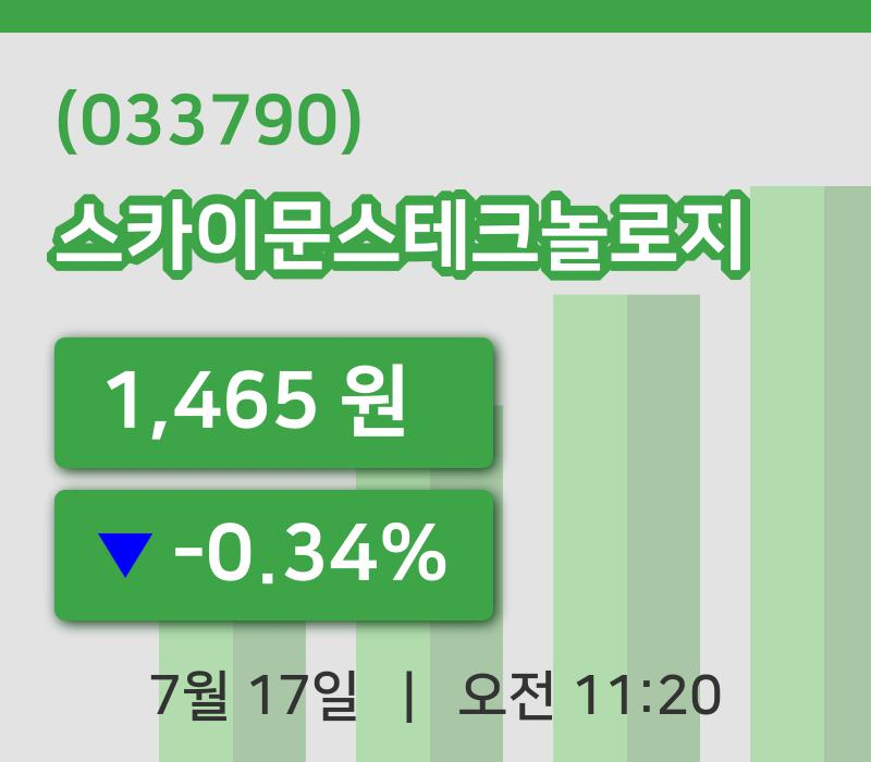 [스카이문스테크놀로지주가] 17일 11시 20분 현재 1,465원