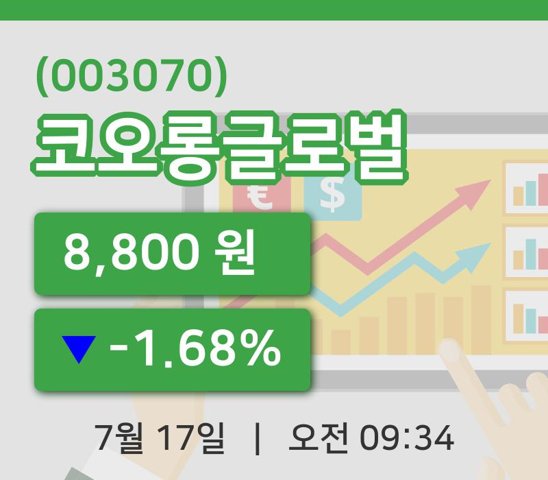 [코오롱글로벌주가] 17일 9시 34분 현재 8,800원