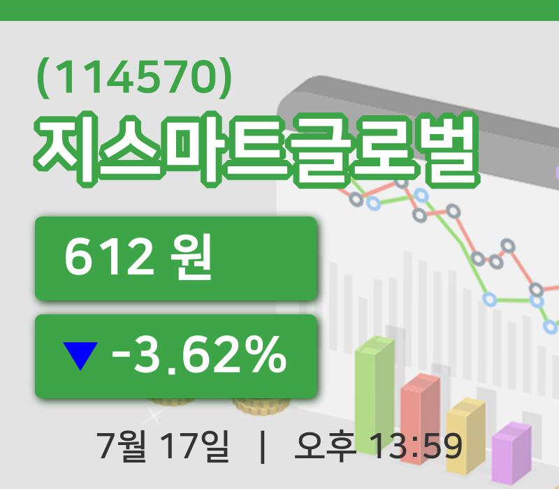 [지스마트글로벌주가] 13시 59분 현재 612원