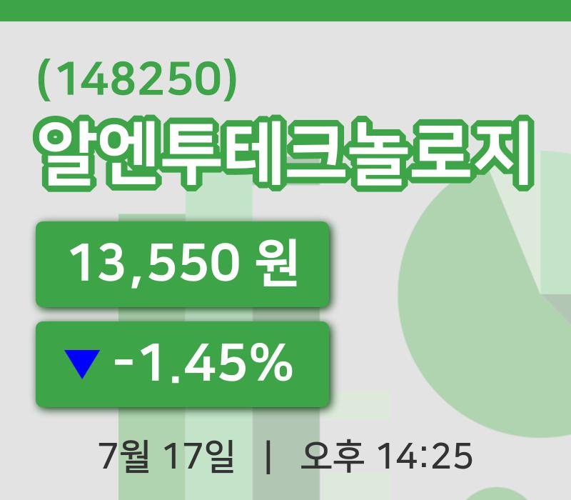 [알엔투테크놀로지주가] 17일 14시 25분 현재 13,550원