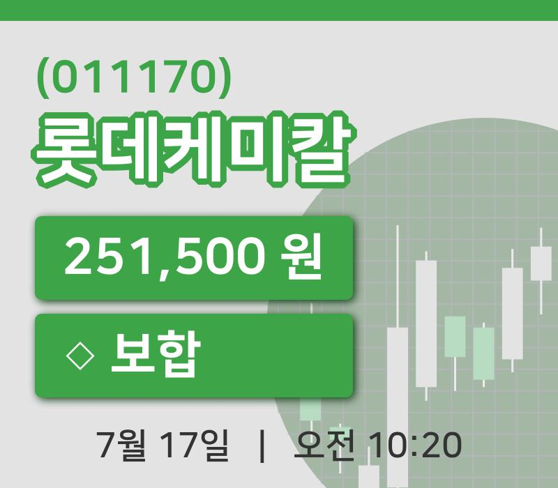 [롯데케미칼주가] 17일 10시 20분 현재 251,500원