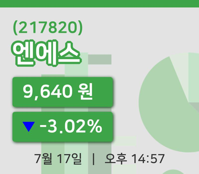 [엔에스주가] 14시 57분 현재 9,640원