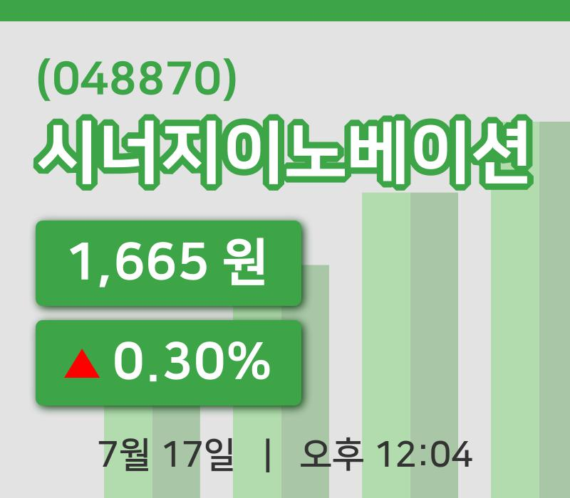[시너지이노베이션주가] 12시 04분 현재 1,665원