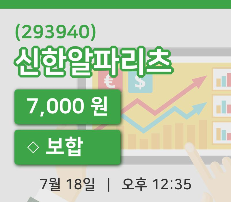 [신한알파리츠주가] 18일 12시 35분 현재 7,000원
