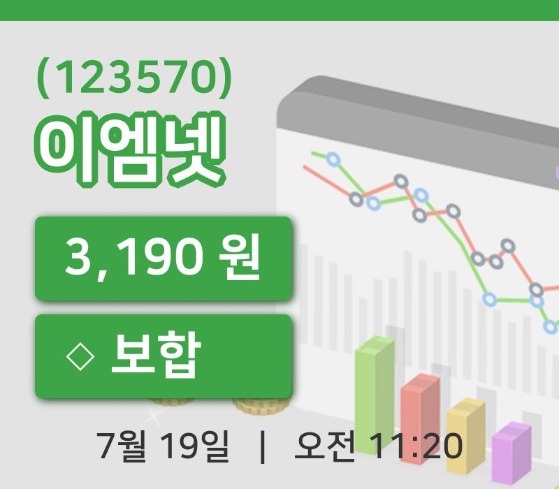 [이엠넷주가] 19일 11시 20분 현재 3,190원