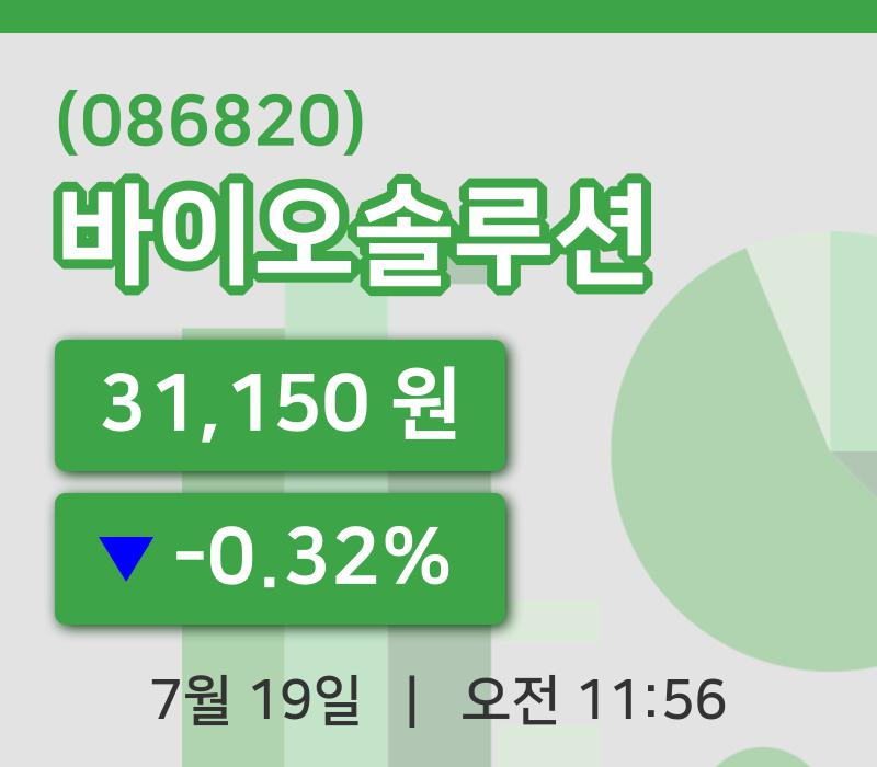 [바이오솔루션주가] 19일 이시각 현재  31,150원