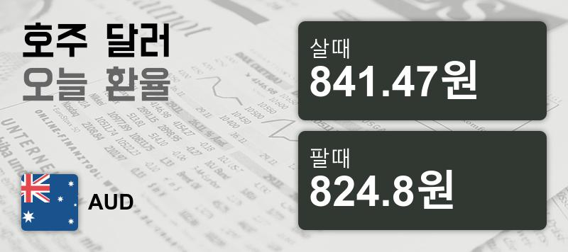 19일 호주 달러 살때 841.47원, 팔때 824.8원 ▲0.68%상승