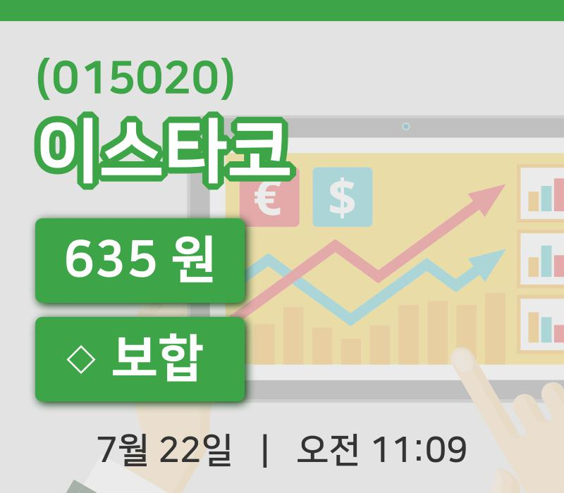 [이스타코주가] 22일 11시 09분 현재 635원