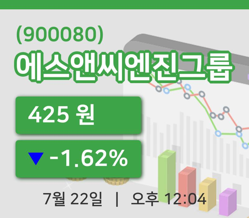 [에스앤씨엔진그룹주가] 22일 12시 04분 현재 425원