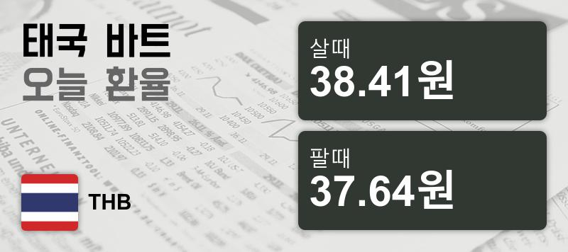 22일 태국 바트 살때 38.41원, 팔때 37.64원 ▼-0.6%감소