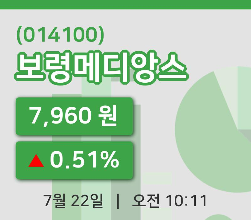 [보령메디앙스주가] 22일 10시 11분 현재 7,960원