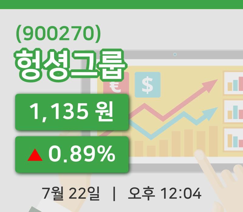 [헝셩그룹주가] 22일 이시각 현재  1,135원