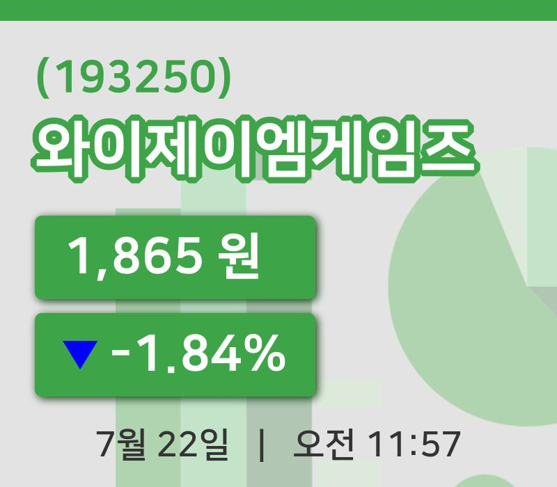 [와이제이엠게임즈주가] 22일 이시각 현재  1,865원