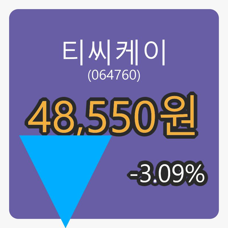 티씨케이마감가 48,550원 전일대비 -3.09퍼센트등락..