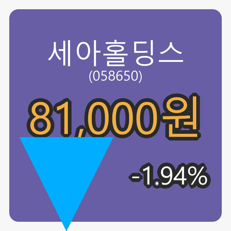 세아홀딩스장종주가 81,000원 -1.94퍼센트 등락..