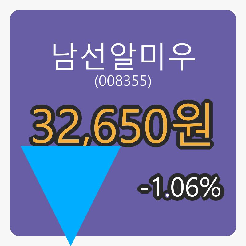 6일 남선알미우마감가 32,650원 전일비 -1.06% 변동..