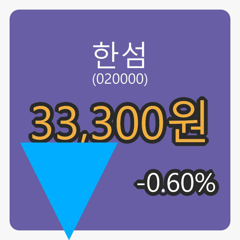 한섬장종주가 33,300원, -0.60% 변동..