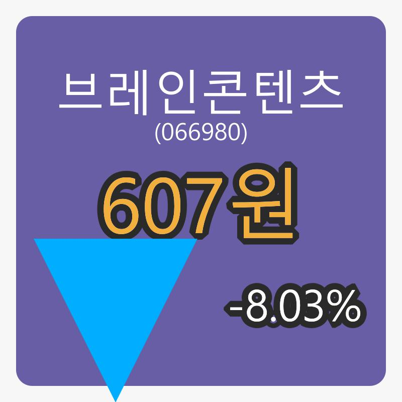 6일 브레인콘텐츠장종주가 607원 -8.03% 변동..