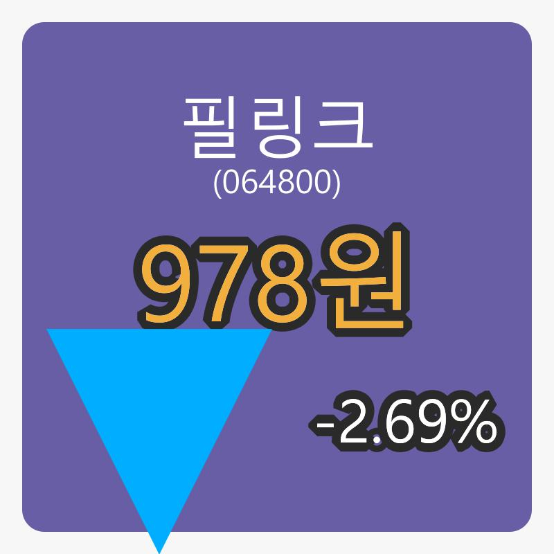6일 필링크장종주가 978원, 전일대비 -2.69% 변동..