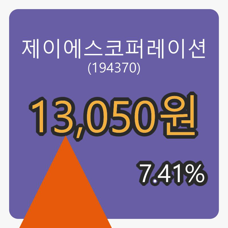 제이에스코퍼레이션장종주가 13,050원, 전일대비 7.41% 변동..