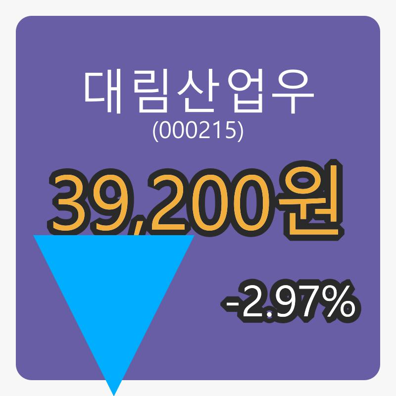 6일 대림산업우장종주가 39,200원 -2.97프로 변동..