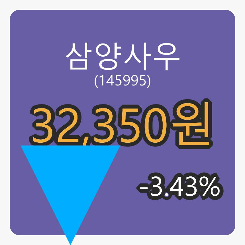 삼양사우 6일 마감가 32,350원, 전일대비 -3.43% 변동..