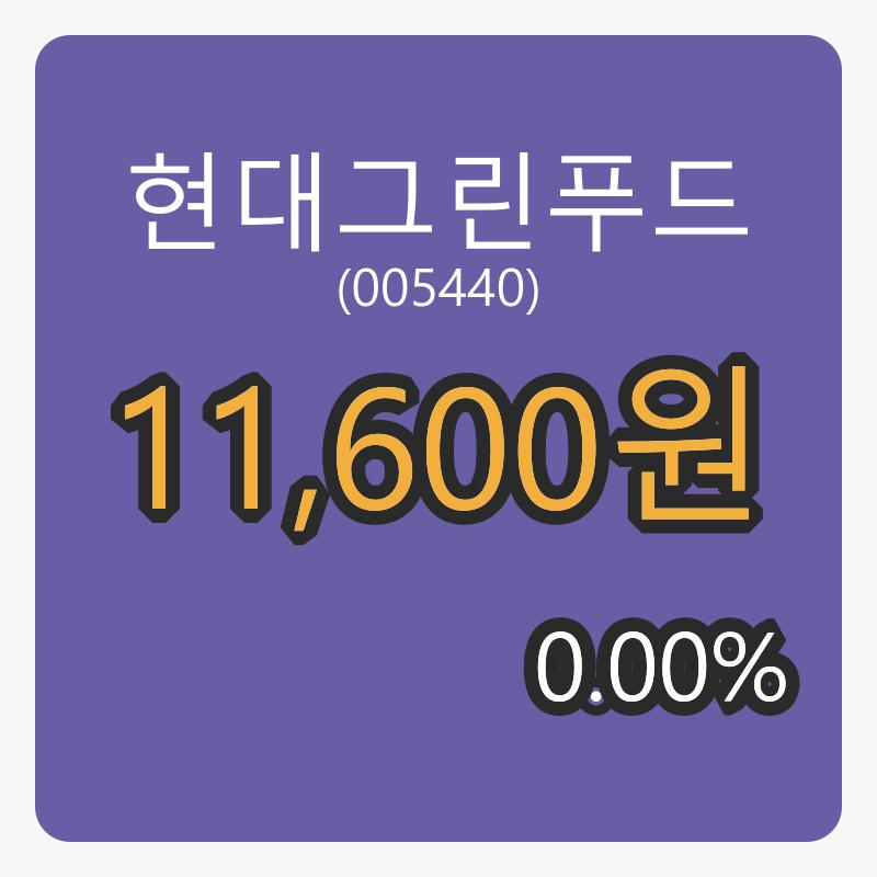 현대그린푸드 6일 마감가 11,600원 전일비 0.00퍼센트 변동..