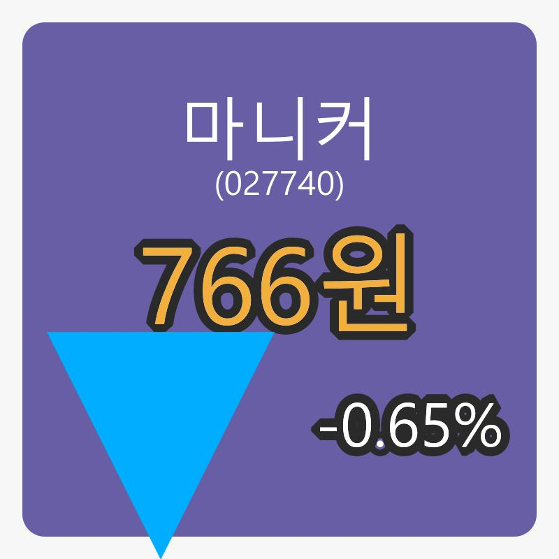 마니커 6일 장종주가 766원 -0.65퍼센트 변동..