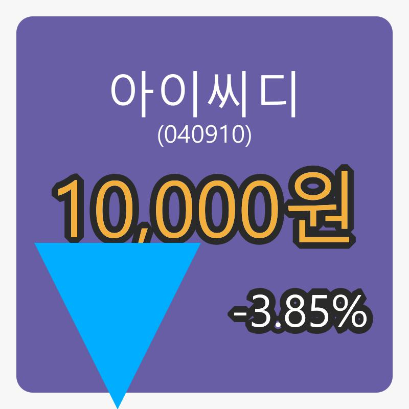 아이씨디 6일 마감가 10,000원, 전일비 -3.85퍼센트등락..