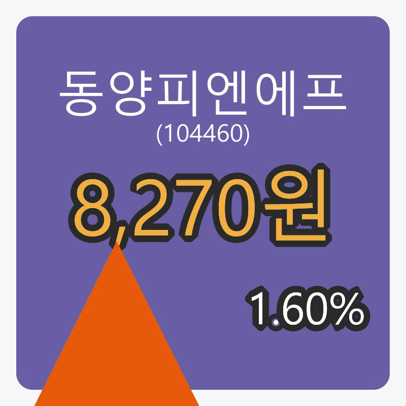6일 동양피엔에프장종주가 8,270원, 1.60프로 변동..