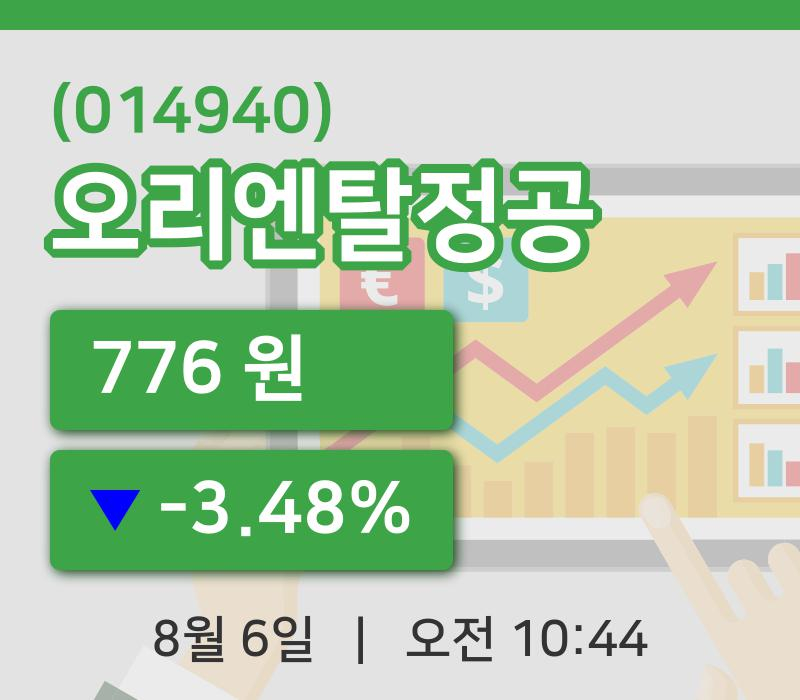 [오리엔탈정공주가] 6일 10시 44분 현재 776원