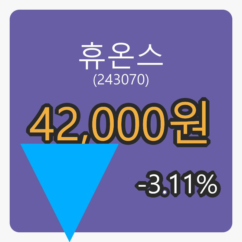 휴온스 6일 마감가 42,000원 전일대비 -3.11프로등락..