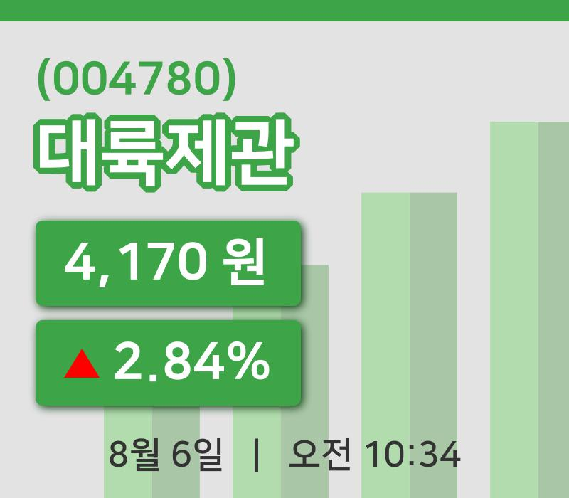 [대륙제관주가] 6일 10시 34분 현재 4,170원