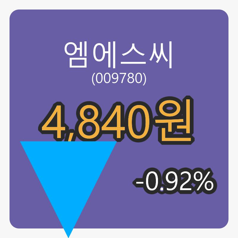 엠에스씨장종주가 4,840원 전일비 -0.92% 변동..