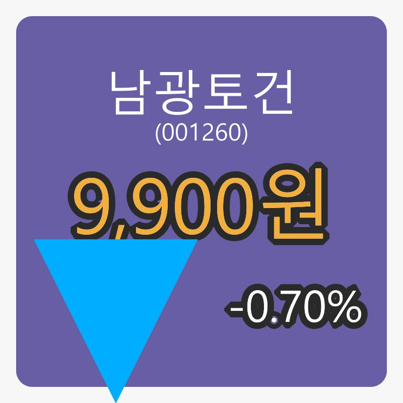 남광토건장종주가 9,900원, 전일비 -0.70퍼센트 변동..