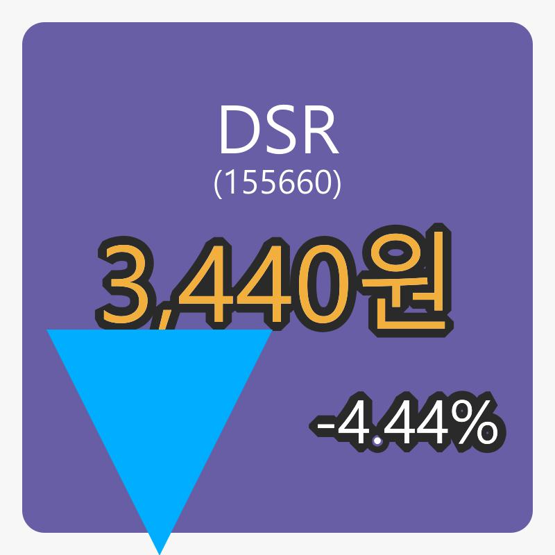DSR장종주가 3,440원, 전일대비 -4.44% 변동..