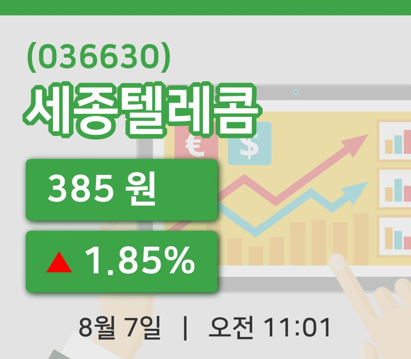 [세종텔레콤주가] 7일 11시 01분 현재 385원