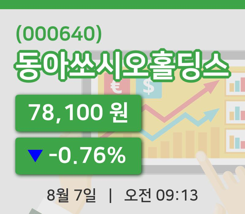 [동아쏘시오홀딩스주가] 7일 9시 13분 현재 78,100원