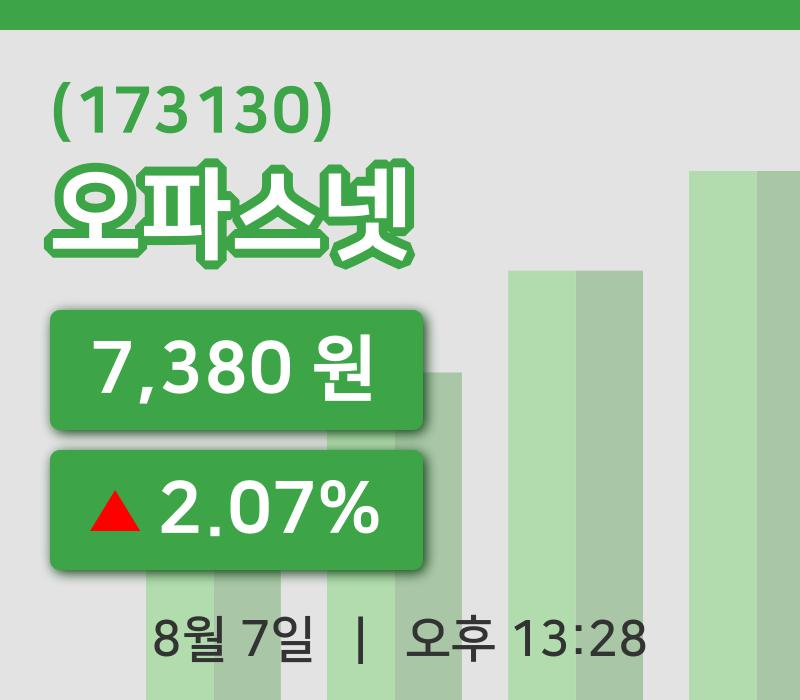 [오파스넷주가] 7일 13시 28분 현재 7,380원
