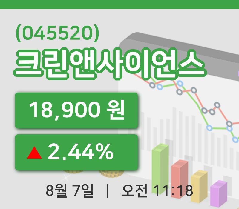 [크린앤사이언스주가] 11시 18분 현재 18,900원