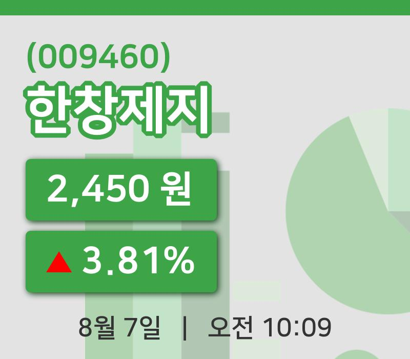 [한창제지주가] 7일 이시각 현재  2,450원