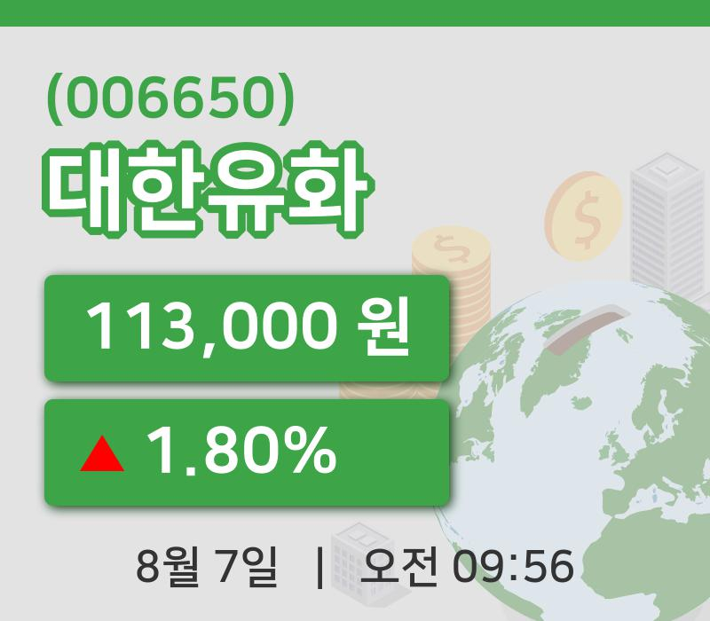 [대한유화주가] 7일 이시각 현재  113,000원