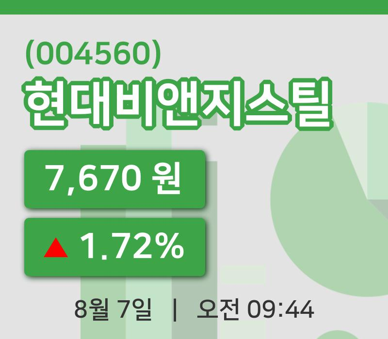 [현대비앤지스틸주가] 7일 이시각 현재  7,670원