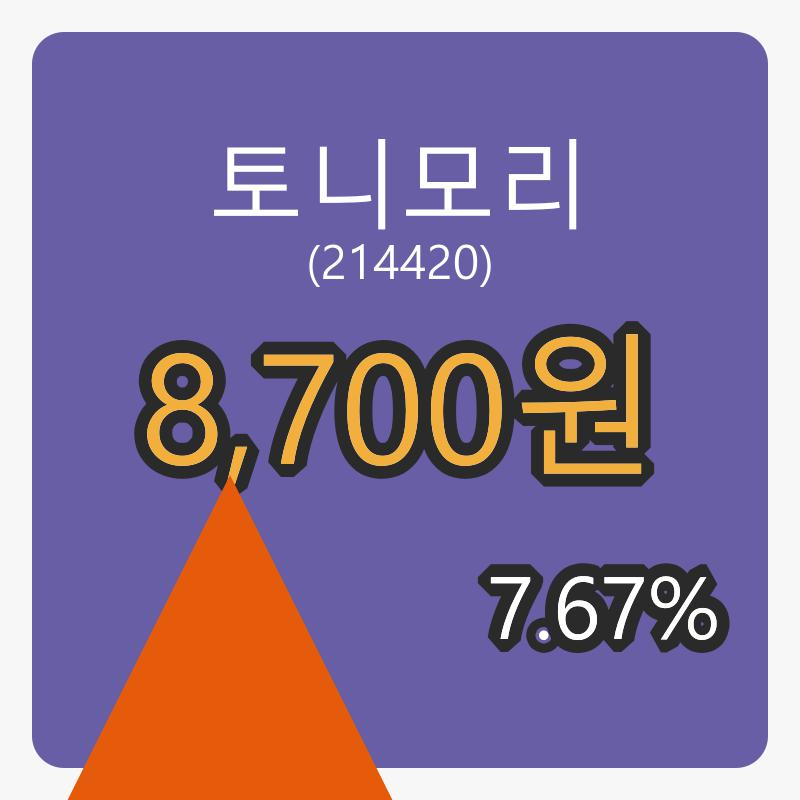 토니모리장종주가 8,700원 7.67프로 등락..
