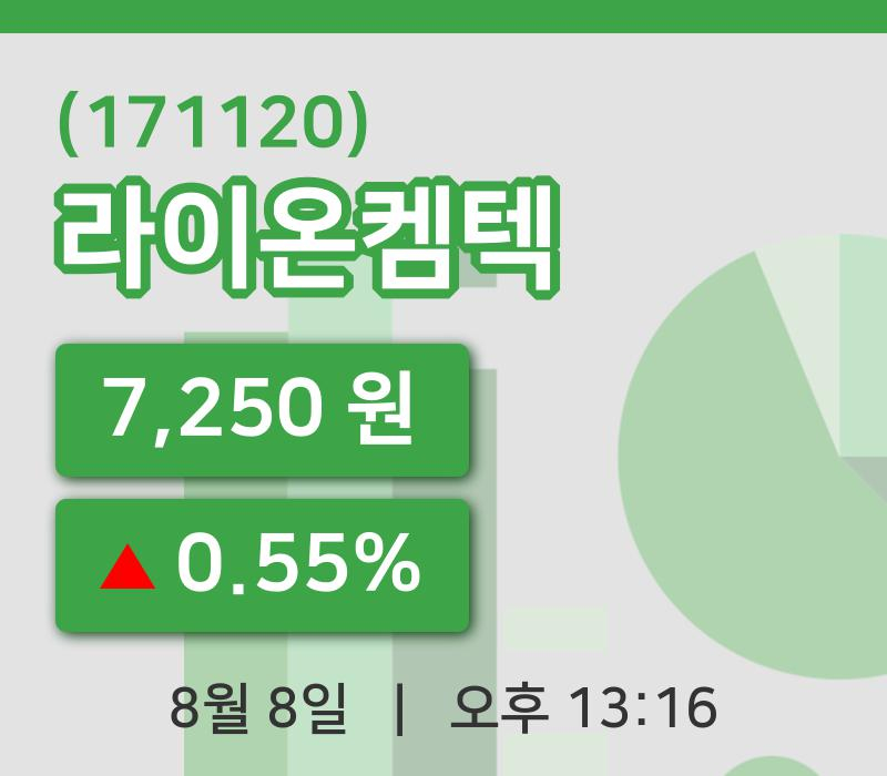 [라이온켐텍주가] 8일 이시각 현재  7,250원