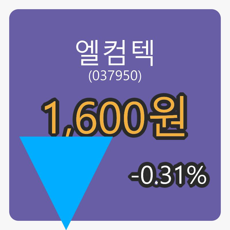 8일 엘컴텍마감가 1,600원 전일비 -0.31% 변동..