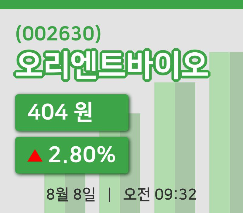 [오리엔트바이오주가] 8일 9시 32분 현재 404원