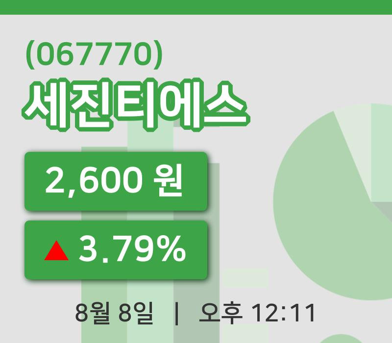 [세진티에스주가] 12시 11분 현재 2,600원