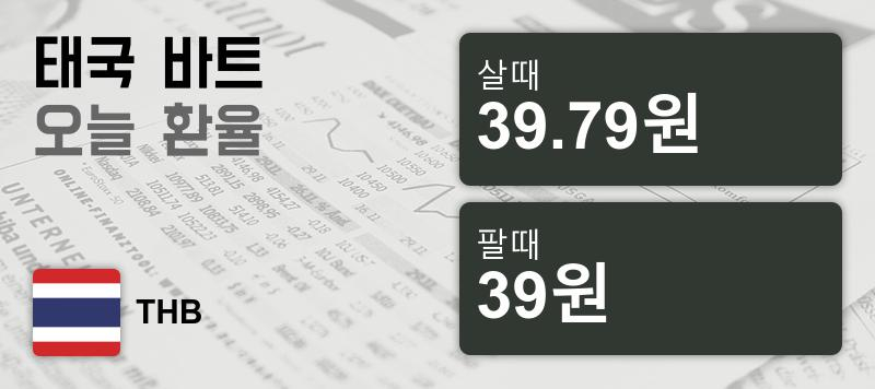 9일 태국 바트 살때 39.79원, 팔때 39원 ▲0.03%상승